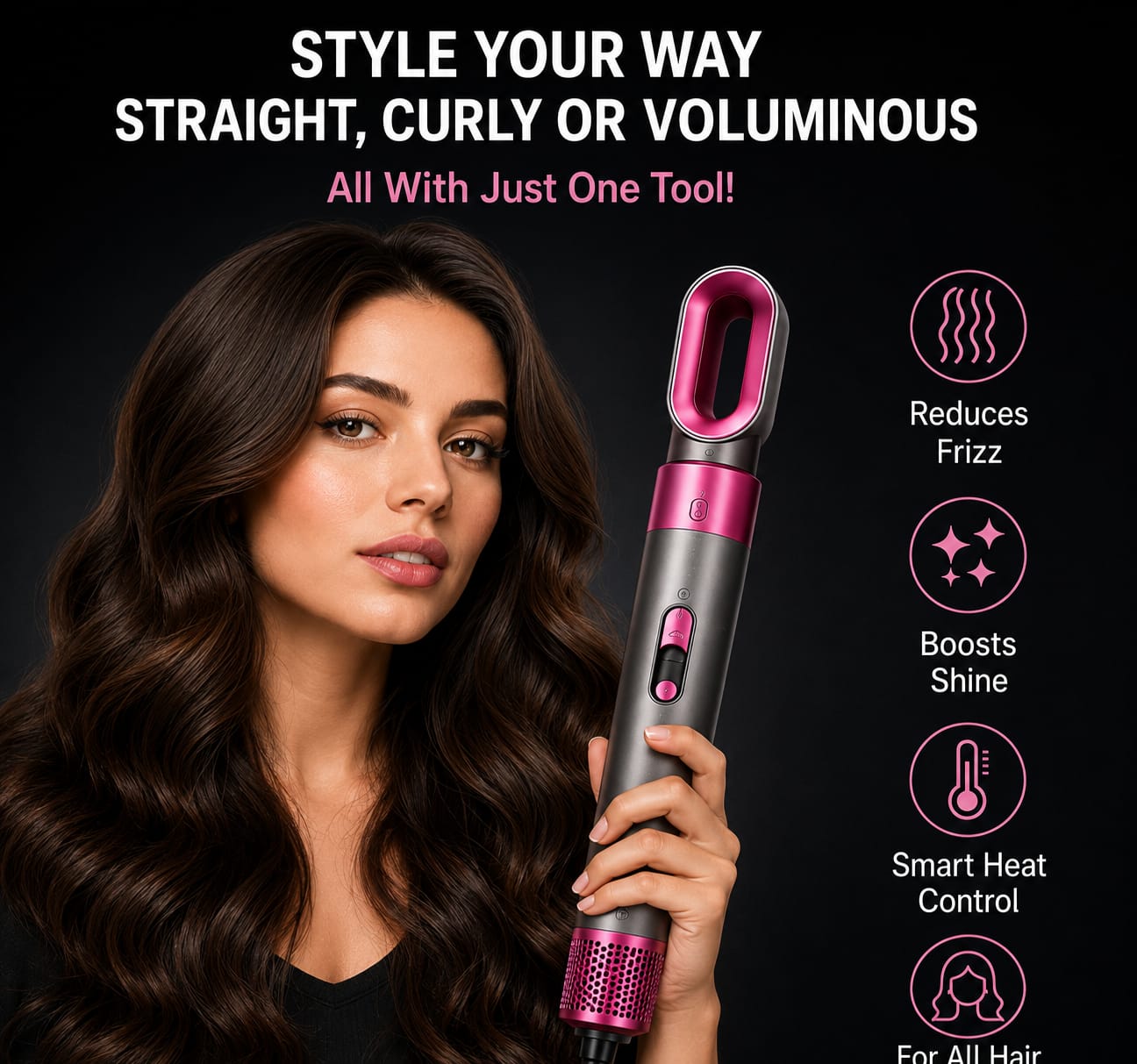 5-in-1 Hot Air Brush Hair Styler – Hair Dryer, Straightener, Curler & Volumizer