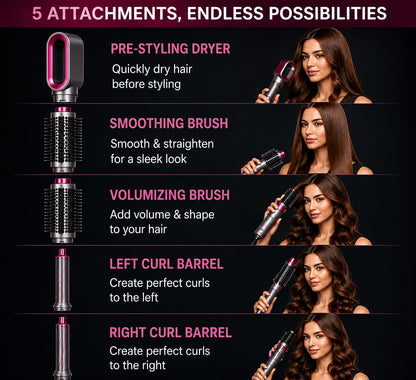 5-in-1 Hot Air Brush Hair Styler – Hair Dryer, Straightener, Curler & Volumizer