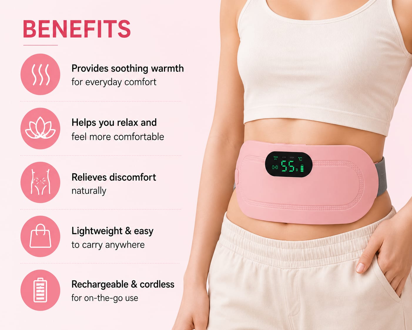 Portable Rechargeable Heating Belt For Women